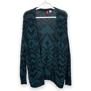 Divided by H&M Black Blue Aztec Cotton Cardigan size small